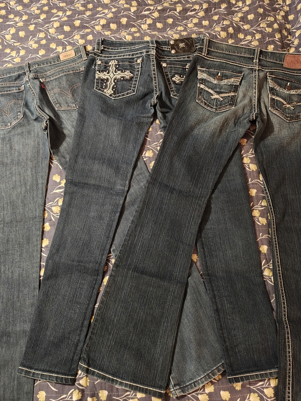 Miss Me Dark Blue Boot Cut Jeans with Embroidered Back Pockets